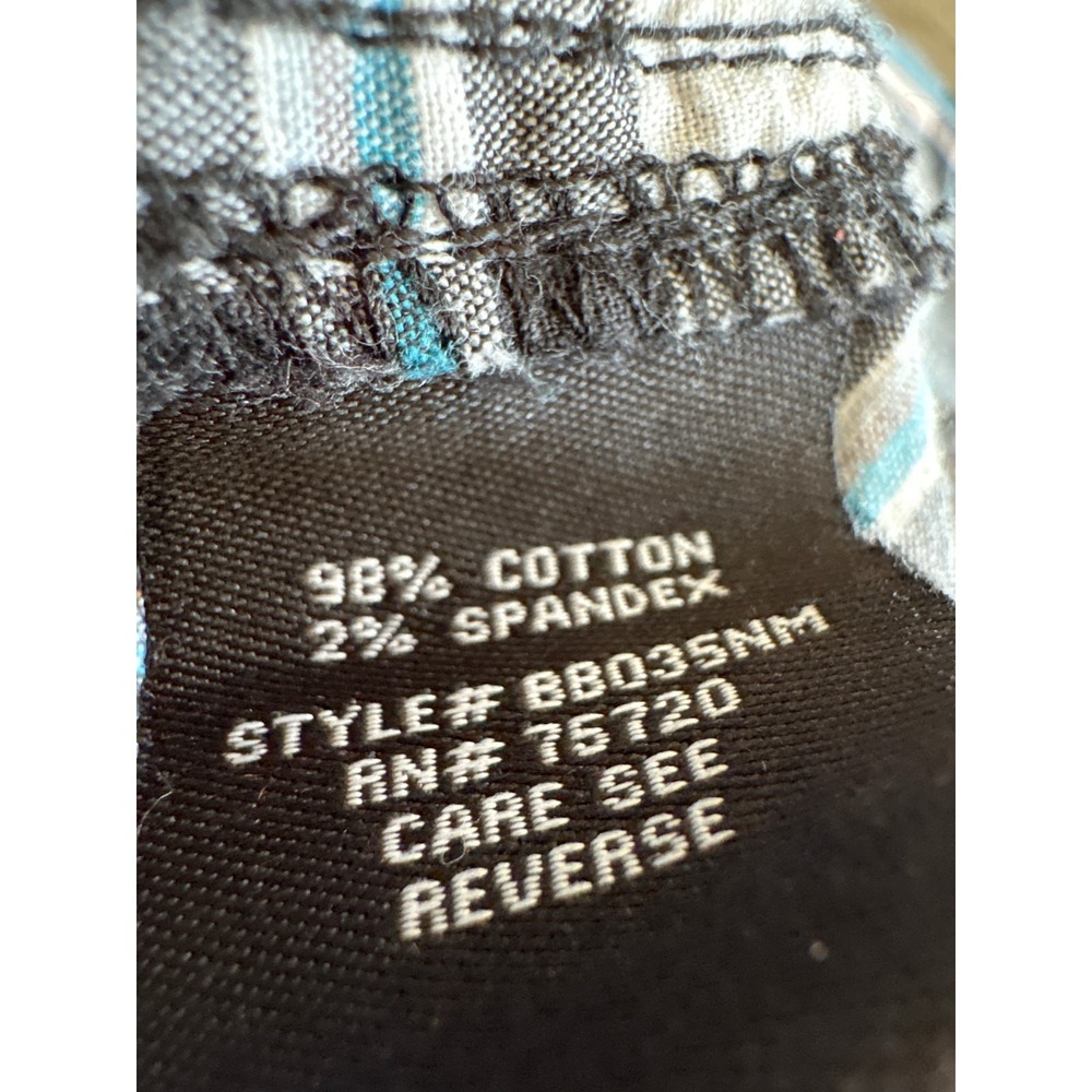 Buckle Black Shirt Men Large Slim Fit Black Teal Plaid Snap Button Western Rodeo - Picture 4 of 9